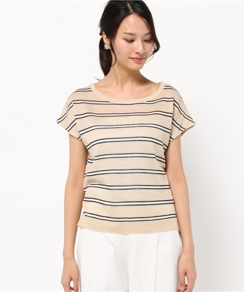 La TOTALITE（ラトータリテ）の「カラーボーダースカシガラ プルオーバー。（ニット/セーター・レディース・ホワイト/ベージュ/ブルー系その他・FREE）」の4枚目の写真