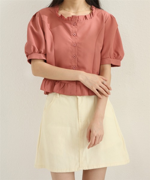 MAISON DE THERESE(メゾン ド テレーズ)の「フリルアップ スクエアネックシャツ(シャツ/ブラウス・レディース・オレンジ/ピンク/ホワイト・M)」の5枚目の写真