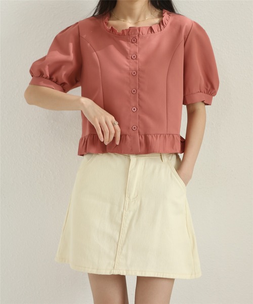 MAISON DE THERESE(メゾン ド テレーズ)の「フリルアップ スクエアネックシャツ(シャツ/ブラウス・レディース・オレンジ/ピンク/ホワイト・M)」の7枚目の写真