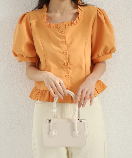 MAISON DE THERESE(メゾン ド テレーズ)の「フリルアップ スクエアネックシャツ(シャツ/ブラウス・レディース・オレンジ/ピンク/ホワイト・M)」の11枚目の写真