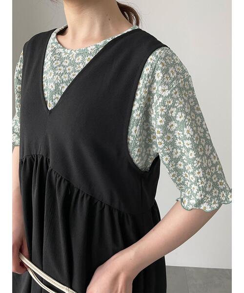 ehka sopo（エヘカソポ）の「花柄プリントカットソー（Tシャツ/カットソー・レディース・ブラック/ミント/ベージュ・F）」の6枚目の写真