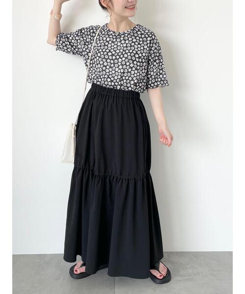 ehka sopo（エヘカソポ）の「花柄プリントカットソー（Tシャツ/カットソー・レディース・ブラック/ミント/ベージュ・F）」の9枚目の写真