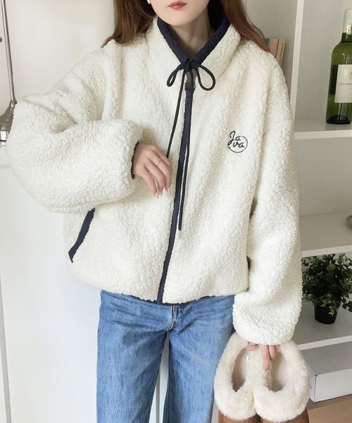 セール】《JAVAジャバ 別注》もこもこ愛らしさ。短丈配色ボアブルゾン