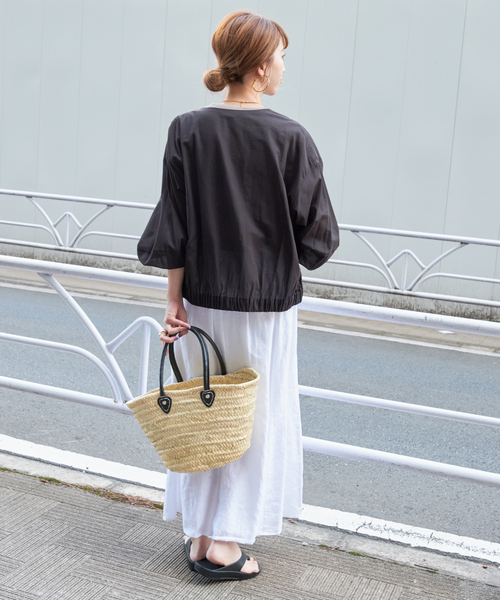 Fatima morocco（ファティマモロッコ）の「【Fatima Morocco/ファティマ モロッコ】別注ハンドルバケットM（かごバッグ・レディース・ホワイト/ブラック/キャメル・FREE）」の4枚目の写真