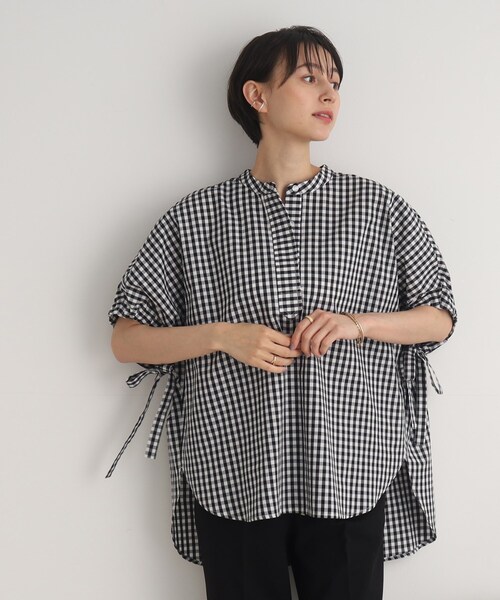 DRESKIP(ドレスキップ)の「◆コーデの主役!袖リボン バンドカラービッグシャツ(シャツ/ブラウス・レディース・オフホワイト/ネイビー系2/パープル系2/ブラック系1・00)」の14枚目の写真