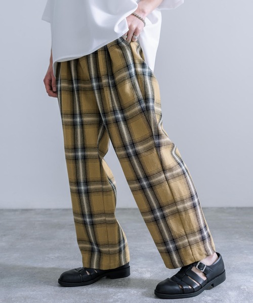 Audience（オーディエンス）の「Upscape Audience 日本製/国産 10/2 ヘビーツイル オンブレチェック 2タック ワイド イージーパンツ AUD3559（その他パンツ・メンズ・レッド/ブラック/キャメル・L/XL/M）」の9枚目の写真