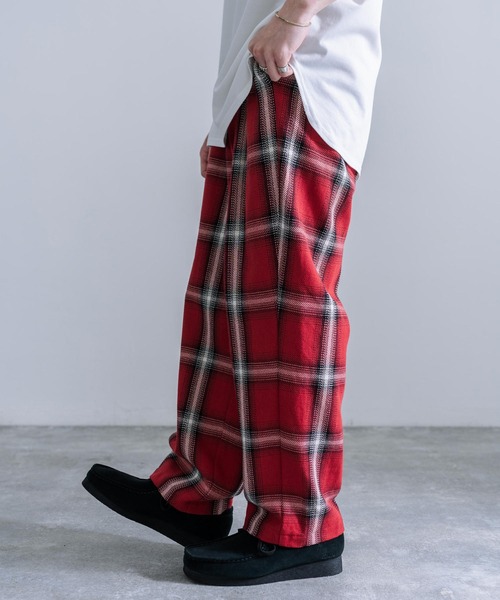 Audience（オーディエンス）の「Upscape Audience 日本製/国産 10/2 ヘビーツイル オンブレチェック 2タック ワイド イージーパンツ AUD3559（その他パンツ・メンズ・レッド/ブラック/キャメル・L/XL/M）」の15枚目の写真