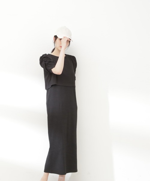 N.（N. Natural Beauty Basic）（エヌエヌナチュラルビューティーベーシック）の「クロップドブラウスセットワンピース（ワンピース・レディース・ブラウン/グリーン/ブラック・MEDIUM）」の4枚目の写真