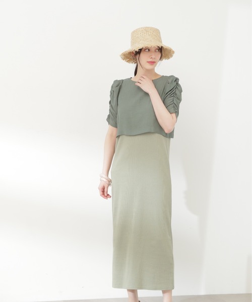 N.（N. Natural Beauty Basic）（エヌエヌナチュラルビューティーベーシック）の「クロップドブラウスセットワンピース（ワンピース・レディース・ブラウン/グリーン/ブラック・MEDIUM）」の9枚目の写真