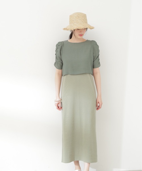 N.（N. Natural Beauty Basic）（エヌエヌナチュラルビューティーベーシック）の「クロップドブラウスセットワンピース（ワンピース・レディース・ブラウン/グリーン/ブラック・MEDIUM）」の6枚目の写真