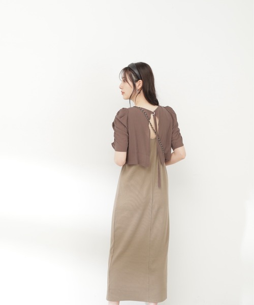 N.（N. Natural Beauty Basic）（エヌエヌナチュラルビューティーベーシック）の「クロップドブラウスセットワンピース（ワンピース・レディース・ブラウン/グリーン/ブラック・MEDIUM）」の5枚目の写真