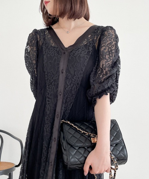 Heather（ヘザー）の「【オケージョン】パネルレースフレアワンピース　964207（ドレス・レディース・ブラック/オフホワイト/グレー・FREE）」の5枚目の写真