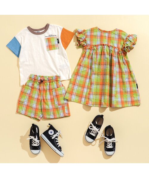 BREEZE（ブリーズ）の「【リンクコーデ可能】チェックリンクパンツ_5分丈（その他パンツ・キッズ・ブルー/オレンジ/その他11・100/120/90/80/140/130/110）」の5枚目の写真