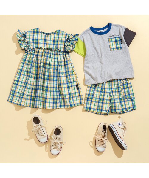 BREEZE（ブリーズ）の「【リンクコーデ可能】チェックリンクパンツ_5分丈（その他パンツ・キッズ・ブルー/オレンジ/その他11・100/120/90/80/140/130/110）」の6枚目の写真