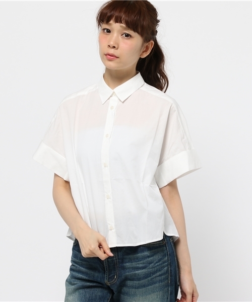 CIAOPANIC（チャオパニック）の「【Caiopanic】　先染め綿インディゴ80'sタイプライターSH（シャツ/ブラウス・レディース・ホワイト/インディゴブルー・FREE）」の2枚目の写真