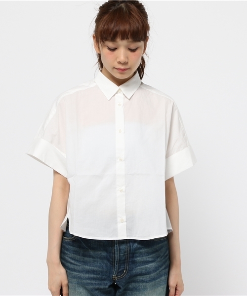 CIAOPANIC（チャオパニック）の「【Caiopanic】　先染め綿インディゴ80'sタイプライターSH（シャツ/ブラウス・レディース・ホワイト/インディゴブルー・FREE）」の3枚目の写真