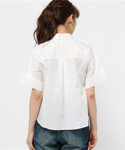 CIAOPANIC（チャオパニック）の「【Caiopanic】　先染め綿インディゴ80'sタイプライターSH（シャツ/ブラウス・レディース・ホワイト/インディゴブルー・FREE）」の5枚目の写真