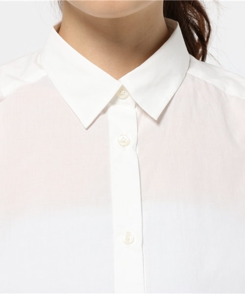 CIAOPANIC（チャオパニック）の「【Caiopanic】　先染め綿インディゴ80'sタイプライターSH（シャツ/ブラウス・レディース・ホワイト/インディゴブルー・FREE）」の6枚目の写真