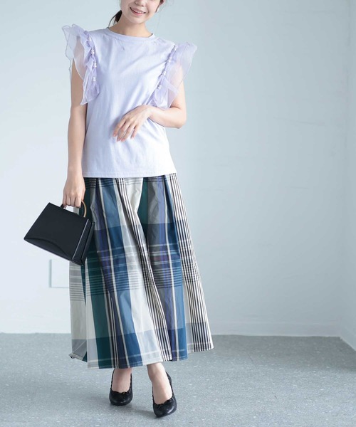 Sawa a la mode(サワアラモード)の「オーガンジーフリル袖カットソー(Tシャツ/カットソー・レディース・グレー/ブラック/パープル・FREE)」の3枚目の写真
