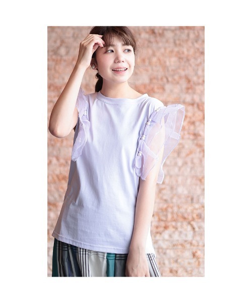 Sawa a la mode(サワアラモード)の「オーガンジーフリル袖カットソー(Tシャツ/カットソー・レディース・グレー/ブラック/パープル・FREE)」の7枚目の写真