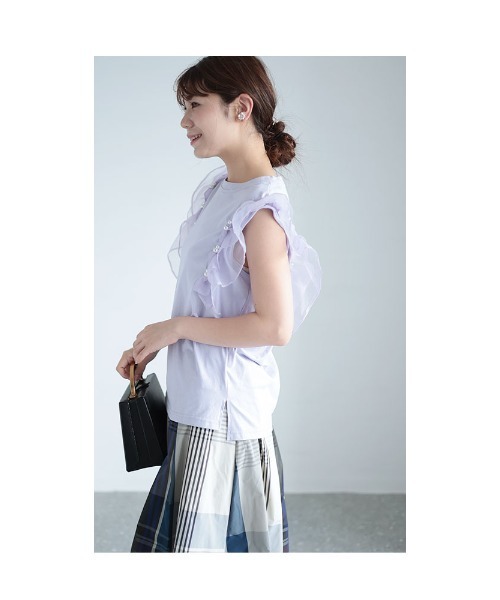 Sawa a la mode(サワアラモード)の「オーガンジーフリル袖カットソー(Tシャツ/カットソー・レディース・グレー/ブラック/パープル・FREE)」の16枚目の写真