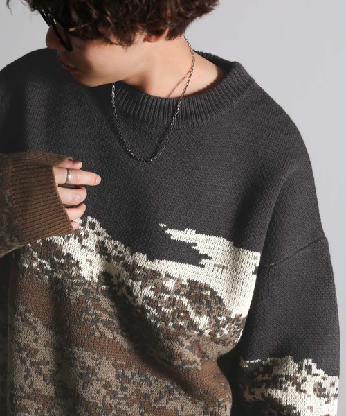 セール】着こなしにアクセント！ ジャガード風景柄ニット（ニット