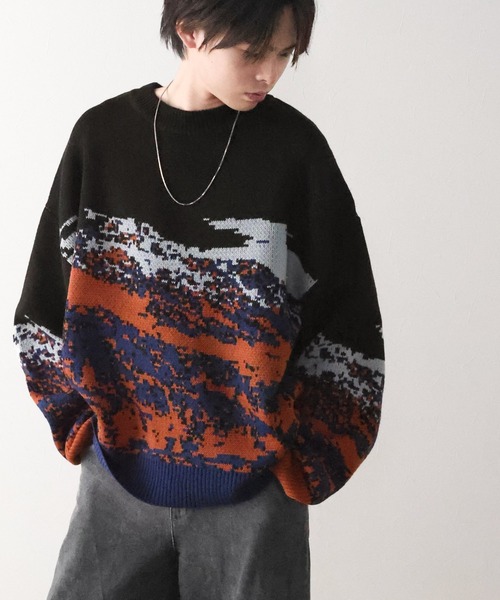 セール】着こなしにアクセント！ ジャガード風景柄ニット（ニット