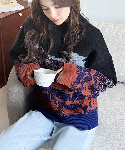 セール】着こなしにアクセント！ ジャガード風景柄ニット（ニット
