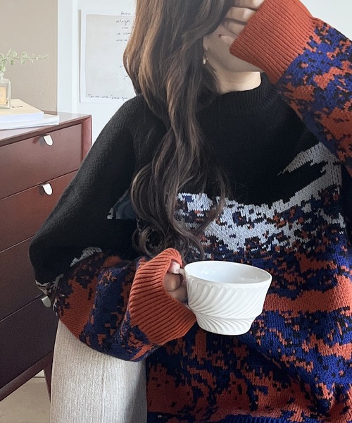 セール】着こなしにアクセント！ ジャガード風景柄ニット（ニット
