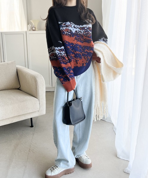 セール】着こなしにアクセント！ ジャガード風景柄ニット（ニット