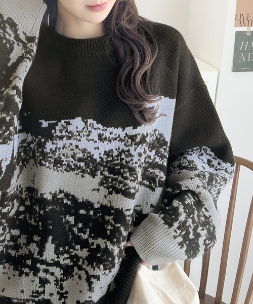 セール】着こなしにアクセント！ ジャガード風景柄ニット（ニット