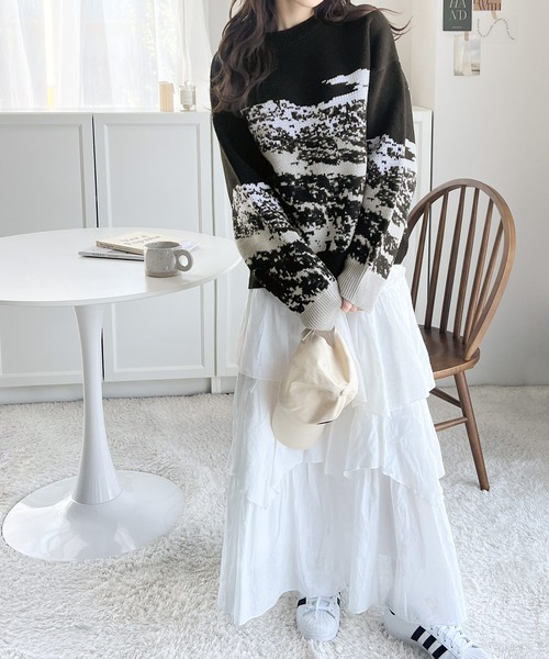 セール】着こなしにアクセント！ ジャガード風景柄ニット（ニット