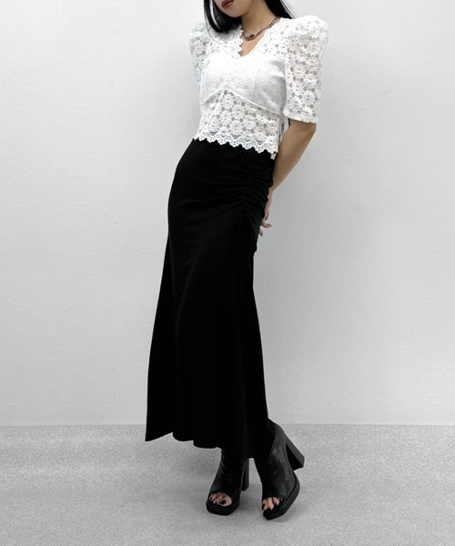 LVEU.(ラブユ.)の「Puff shoulder short sleeve lace tops / パフショルダーショートスリーブレーストップス(Tシャツ/カットソー・レディース・ブラック/ホワイト・FREE)」の17枚目の写真