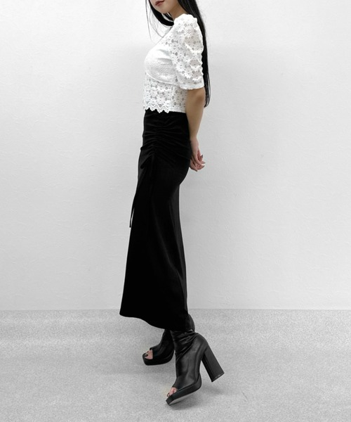 LVEU.(ラブユ.)の「Puff shoulder short sleeve lace tops / パフショルダーショートスリーブレーストップス(Tシャツ/カットソー・レディース・ブラック/ホワイト・FREE)」の10枚目の写真