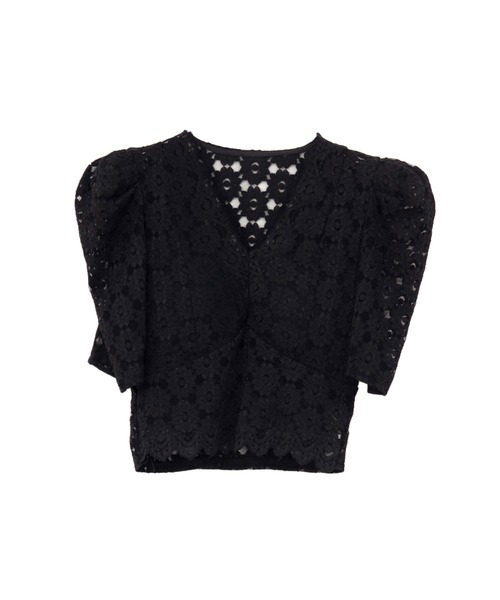 LVEU.(ラブユ.)の「Puff shoulder short sleeve lace tops / パフショルダーショートスリーブレーストップス(Tシャツ/カットソー・レディース・ブラック/ホワイト・FREE)」の18枚目の写真