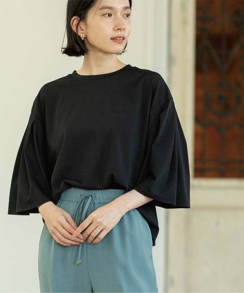 OPAQUE.CLIP(オペークドットクリップ)の「◆タックフレアスリーブカットソー/ショート丈【洗濯機洗い可】(Tシャツ/カットソー・レディース・ホワイト系/ブラック/チャコールグレー/キャメル・38/42/40)」の11枚目の写真