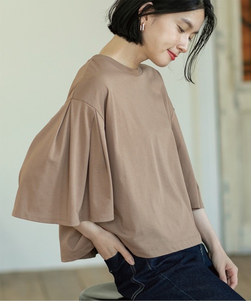 OPAQUE.CLIP(オペークドットクリップ)の「◆タックフレアスリーブカットソー/ショート丈【洗濯機洗い可】(Tシャツ/カットソー・レディース・ホワイト系/ブラック/チャコールグレー/キャメル・38/42/40)」の17枚目の写真