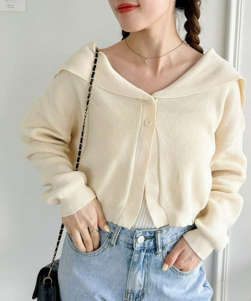 Loueme（ルエム）の「セーラーカラーショートカーディガン（カーディガン/ボレロ・レディース・アイボリー/ベージュ/グレイッシュベージュ・FREE）」の5枚目の写真