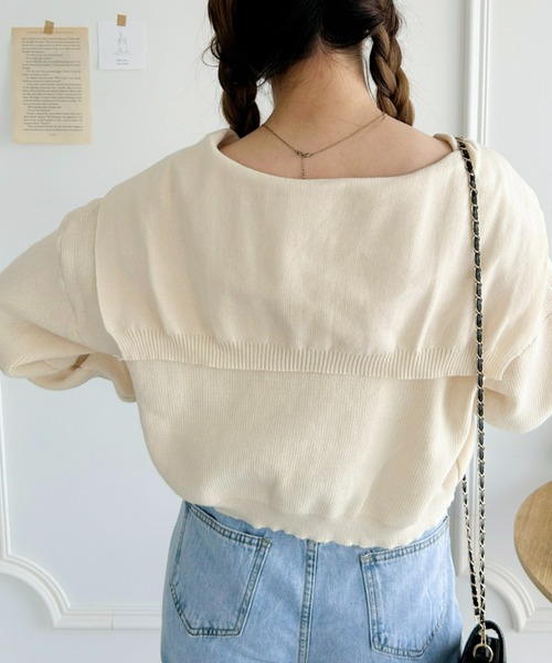 Loueme（ルエム）の「セーラーカラーショートカーディガン（カーディガン/ボレロ・レディース・アイボリー/ベージュ/グレイッシュベージュ・FREE）」の4枚目の写真