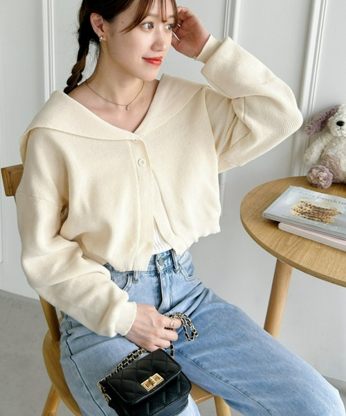 Loueme（ルエム）の「セーラーカラーショートカーディガン（カーディガン/ボレロ・レディース・アイボリー/ベージュ/グレイッシュベージュ・FREE）」の7枚目の写真