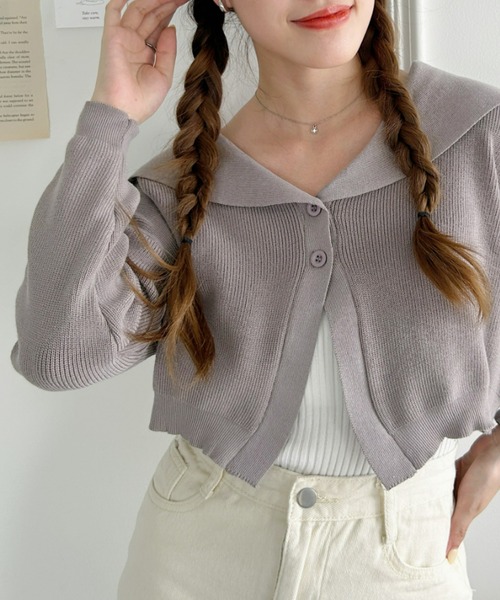Loueme（ルエム）の「セーラーカラーショートカーディガン（カーディガン/ボレロ・レディース・アイボリー/ベージュ/グレイッシュベージュ・FREE）」の15枚目の写真