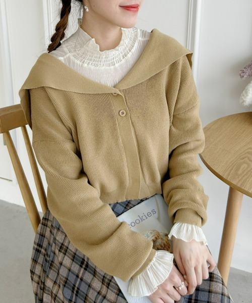 Loueme（ルエム）の「セーラーカラーショートカーディガン（カーディガン/ボレロ・レディース・アイボリー/ベージュ/グレイッシュベージュ・FREE）」の12枚目の写真