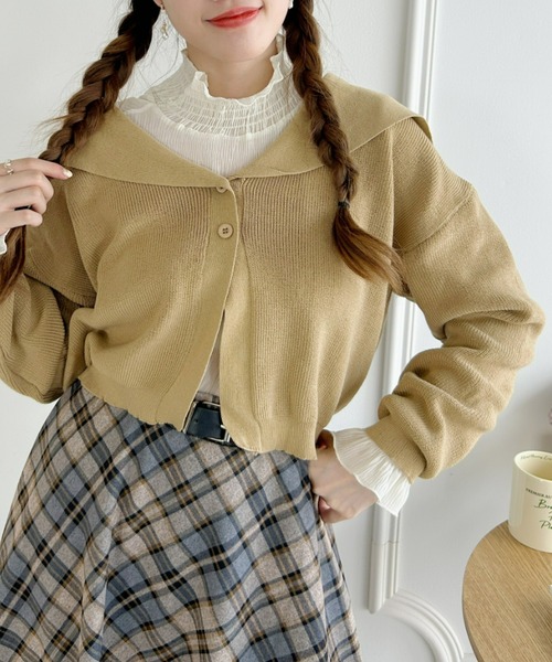 Loueme（ルエム）の「セーラーカラーショートカーディガン（カーディガン/ボレロ・レディース・アイボリー/ベージュ/グレイッシュベージュ・FREE）」の10枚目の写真