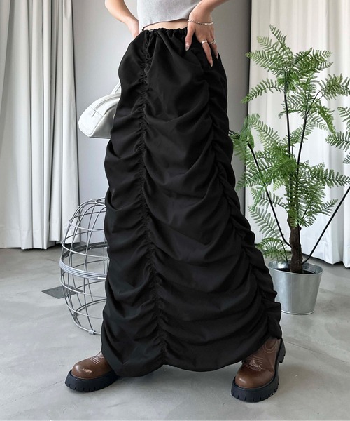 sedacle(セダクル)の「【SDG】shirring narrow skirt(スカート・レディース・ブラック/カーキ・FREE)」の1枚目の写真