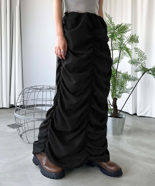 sedacle(セダクル)の「【SDG】shirring narrow skirt(スカート・レディース・ブラック/カーキ・FREE)」の3枚目の写真