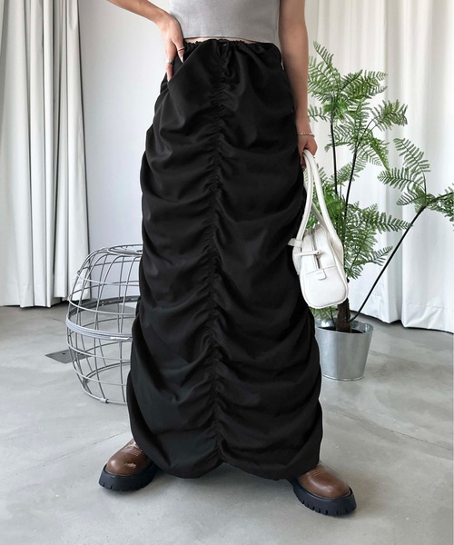 sedacle(セダクル)の「【SDG】shirring narrow skirt(スカート・レディース・ブラック/カーキ・FREE)」の4枚目の写真