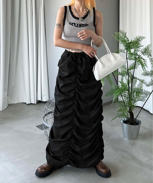 sedacle(セダクル)の「【SDG】shirring narrow skirt(スカート・レディース・ブラック/カーキ・FREE)」の7枚目の写真