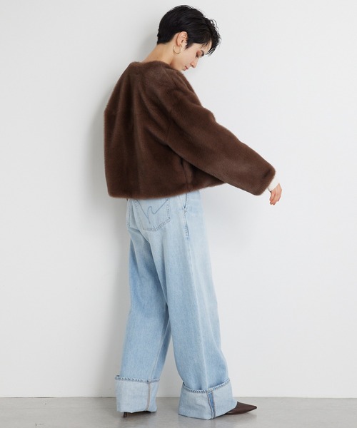 Whim Gazette（ウィムガゼット）の「【THE PAUSE】エコファーショートコート（その他アウター・レディース・ライトグレー/ブラウン・FREE）」の15枚目の写真