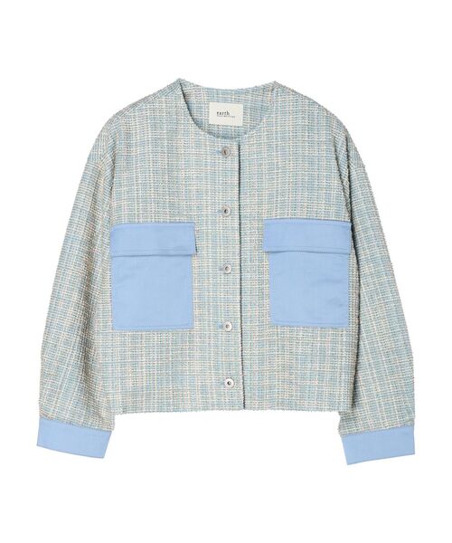 earth music&ecology（アースミュージックアンドエコロジー）の「ツイードジャケット(check)（ノーカラージャケット・レディース・ブルー・FREE）」の22枚目の写真