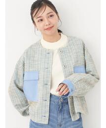earth music&ecology | ツイードジャケット(check)(ノーカラージャケット)